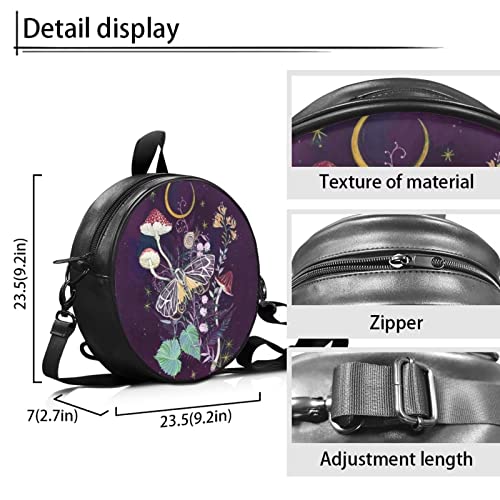 Showudesigns Butterfly Mushroom Mini Backpacks for Girls Teen Round Purses Small Crossbody Bags School Bags Travel Daypack Trip Shoulder Bag Moon Night Tote Handbags Purple Messenger Bags