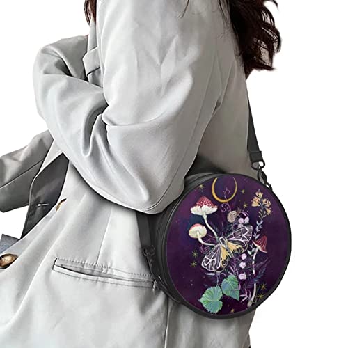 Showudesigns Butterfly Mushroom Mini Backpacks for Girls Teen Round Purses Small Crossbody Bags School Bags Travel Daypack Trip Shoulder Bag Moon Night Tote Handbags Purple Messenger Bags