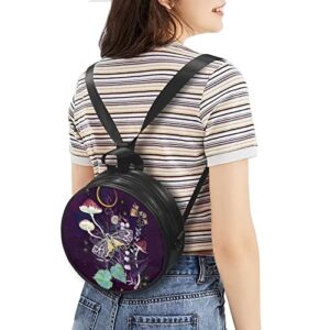 Showudesigns Butterfly Mushroom Mini Backpacks for Girls Teen Round Purses Small Crossbody Bags School Bags Travel Daypack Trip Shoulder Bag Moon Night Tote Handbags Purple Messenger Bags