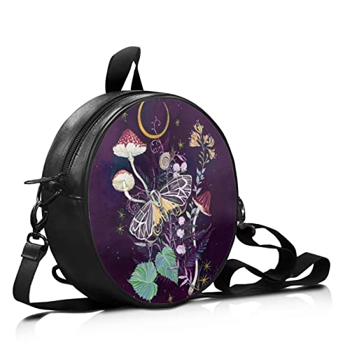 Showudesigns Butterfly Mushroom Mini Backpacks for Girls Teen Round Purses Small Crossbody Bags School Bags Travel Daypack Trip Shoulder Bag Moon Night Tote Handbags Purple Messenger Bags