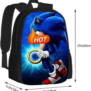 HEUHFUWA Cartoon The HedgeHog Backpack, 3D Print Teens Boy Girl Unisex Bookbag for Gift,17 Inch Large Capacity Adjustable Bag (Quick 3)