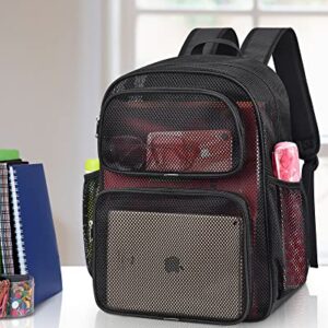 MAY TREE Mesh Backpack for School with Inner Laptop Compartment, Heavy Duty Mesh Backpacks for Adults Girls Boys Kids with Padded Shoulder Straps, Large Mesh Backpack for Travel Beach Hiking - Black