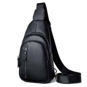 Mens Sling Bag Small Genuine Leather Chest Shoulder Bags Travel Crossbody Mini Casual Daypack Black