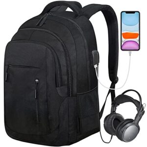 lizbin travel laptop backpack, business laptop backpacks with usb charging port, large water resistant computer bag for men & women, fits 15.6 inch notebook (black)