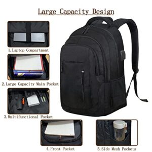 Lizbin Travel Laptop Backpack, Business Laptop Backpacks with USB Charging Port, Large Water Resistant Computer Bag for Men & Women, Fits 15.6 Inch Notebook (Black)