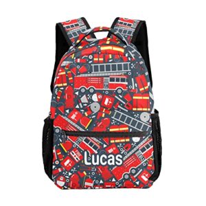 deven red cartoon fire truck personalized kids backpack for boy/girl teen primary school daypack travel bag bookbag
