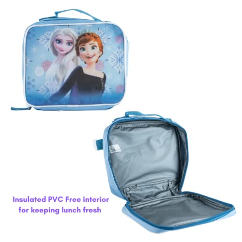 RALME Disney Frozen Back to School Bundle for Girls with Backpack, Lunch Box, and 7 Pc. Calculator & School Supplies Set