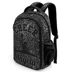 Anneunique Personalized Cheerleader Backpack Casual Bag Daypack for Women Men Camping Hiking Leopard Bling Print Black Cheer