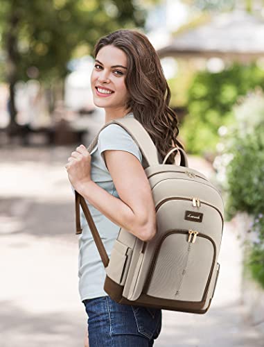 LOVEVOOK Travel Laptop Backpack Women,15.6 Inch Water Resistant Travel Backpack for Women,Work Computer Back Pack for College Business,Khaki