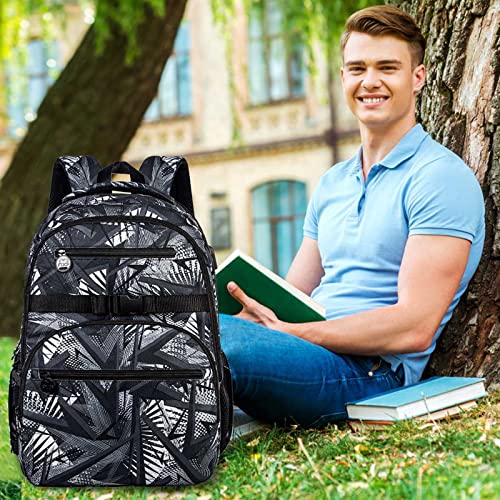 ZLYERT Laptop Backpack, 16 Inch School Bag College Bookbag, Anti Theft Daypack Bags and Lunch Bag Set, Water Resistant Backpacks for Teens Boys Men Students (Black