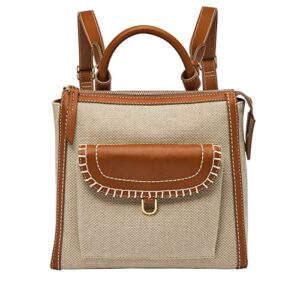 fossil women's parker leather & fabric mini backpack purse handbag, saddle/natural colorblock (model: zb1838248)