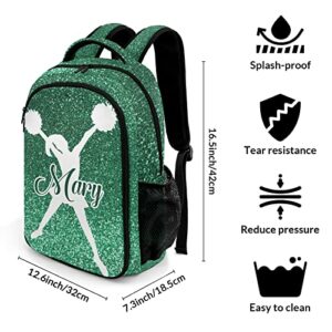 Anneunique Custom Cheerleader Backpack Custom Multifunctional Waterproof Laptop Bag for Travel Gift Green Bling Print Simple Cheer