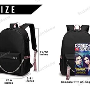 SodaMeow Anime Backpack Bag Nezuko Backpack Tanjiro Kimetsu no Yaiba, Free Keychain, with USB Charging Port (Black-A)…