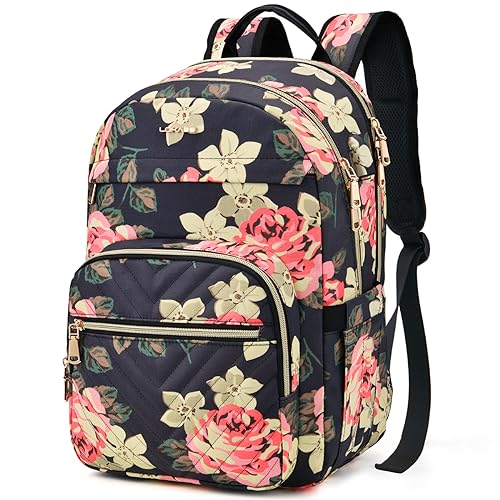 BAGNN 15.6'' Laptop Backpack for Women Travel Backpack for Women Backpack Purse for Women Work Backpack for Women Stitch Backpack With Charger College Backpack Waterproof Canvas Floral Backpack