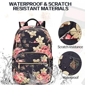 BAGNN 15.6'' Laptop Backpack for Women Travel Backpack for Women Backpack Purse for Women Work Backpack for Women Stitch Backpack With Charger College Backpack Waterproof Canvas Floral Backpack