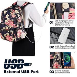 BAGNN 15.6'' Laptop Backpack for Women Travel Backpack for Women Backpack Purse for Women Work Backpack for Women Stitch Backpack With Charger College Backpack Waterproof Canvas Floral Backpack