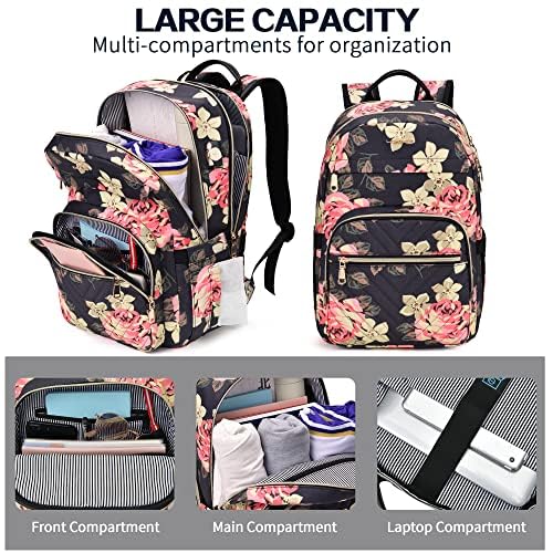 BAGNN 15.6'' Laptop Backpack for Women Travel Backpack for Women Backpack Purse for Women Work Backpack for Women Stitch Backpack With Charger College Backpack Waterproof Canvas Floral Backpack