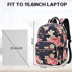 BAGNN 15.6'' Laptop Backpack for Women Travel Backpack for Women Backpack Purse for Women Work Backpack for Women Stitch Backpack With Charger College Backpack Waterproof Canvas Floral Backpack