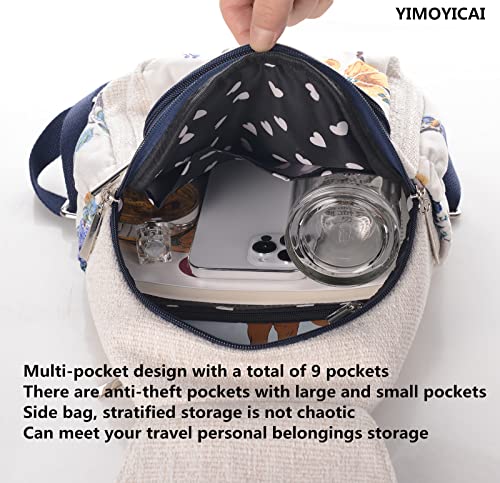 YIMOYICAI women casual boho woven medium canvas prime travel laptop backpack hippie embroidered vintage backpack Fruitful