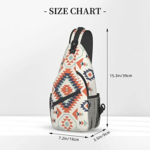 Aztec Ethnic Pattern Design Sling Bag Crossbody Backpack,Native Southwestern American Tribal Geometric Pattern Chest Bag Adjustable Shoulder Backpack Navajo Print Travel Hiking Daypack For Men Women