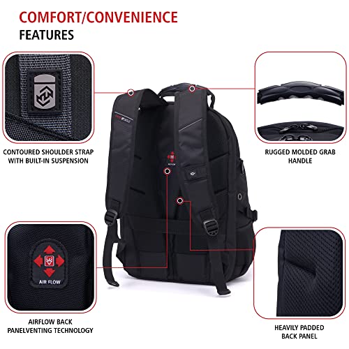 Swiss Eagle SmartScan Laptop Backpack with USB Port and Shoe Compartment designed to fit 17-inch Notebook, Black