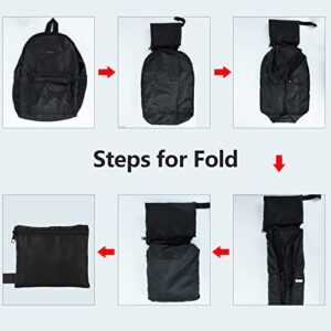 MORECOO Fold-Up Travel Backpack | Derby Black | Everyday Lightweight, Packable Travel Hiking Nylon Daypack | Carry On Luggage Bag with Trolley Sleeve