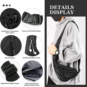 Long Keeper Sling Crossbody Bag - Men Water Resistant Chest Bag Casual Hiking Cycling Slim Lightweight Shoulder Backpack (Black)