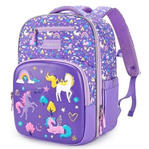 mibasies unicorn backpack for girls 5-8, large capacity elementary school backpack(purple unicorn)