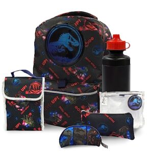 fast forward jurassic park backpack for kids - 6 pieces set, dinosaur backpack with lunch box, perfect for back to school & elementary age boys