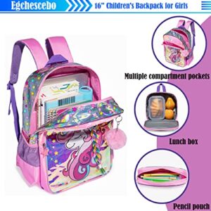 Egchescebo Kids Girls Travel School Teen Girl Preschool Kid Clear 3Pcs Unicorn Braid Backpack with Plush Lunch Box Bags Kids' Backpacks for School Elementary Teenage Gifts Trendy Stuff Toddler Pink