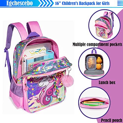 Egchescebo Kids Girls Travel School Teen Girl Preschool Kid Clear 3Pcs Unicorn Braid Backpack with Plush Lunch Box Bags Kids' Backpacks for School Elementary Teenage Gifts Trendy Stuff Toddler Pink