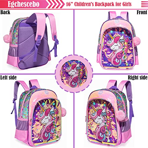Egchescebo Kids Girls Travel School Teen Girl Preschool Kid Clear 3Pcs Unicorn Braid Backpack with Plush Lunch Box Bags Kids' Backpacks for School Elementary Teenage Gifts Trendy Stuff Toddler Pink