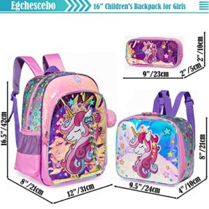 Egchescebo Kids Girls Travel School Teen Girl Preschool Kid Clear 3Pcs Unicorn Braid Backpack with Plush Lunch Box Bags Kids' Backpacks for School Elementary Teenage Gifts Trendy Stuff Toddler Pink