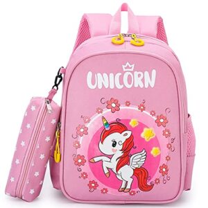 lesnic pink toddler unicorn backpack with a pen bag for kids, 12in lightweight breathable cute rucksack for boys & girls, unicorn rucksack preschool kids bag