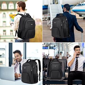 RJEU Laptop Backpack for Men, School Backpack for Teens, College Students, with 15.6 inch Laptop Sleeve, Large Travel Computer Rucksack with 3 Compartments, Ergonomic Straps - Bookbag Black