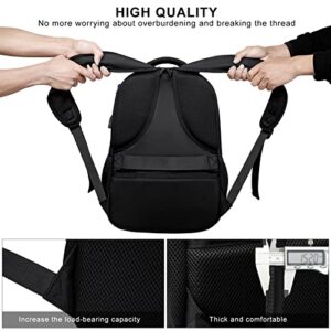 RJEU Laptop Backpack for Men, School Backpack for Teens, College Students, with 15.6 inch Laptop Sleeve, Large Travel Computer Rucksack with 3 Compartments, Ergonomic Straps - Bookbag Black