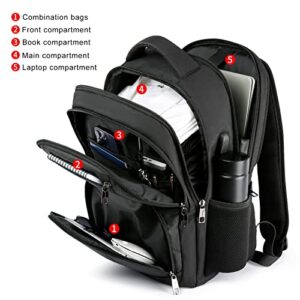 RJEU Laptop Backpack for Men, School Backpack for Teens, College Students, with 15.6 inch Laptop Sleeve, Large Travel Computer Rucksack with 3 Compartments, Ergonomic Straps - Bookbag Black