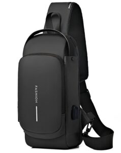 geanbun sling bag anti-theft usb crossbody backpack waterproof chest daypack lightweight shoulder bag (black)