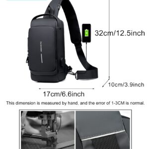 Geanbun Sling Bag Anti-Theft USB Crossbody Backpack Waterproof Chest Daypack Lightweight Shoulder Bag (Black)