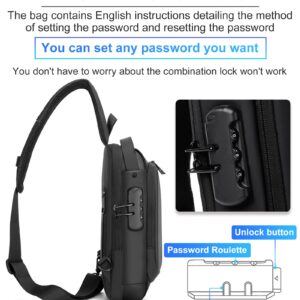 Geanbun Sling Bag Anti-Theft USB Crossbody Backpack Waterproof Chest Daypack Lightweight Shoulder Bag (Black)