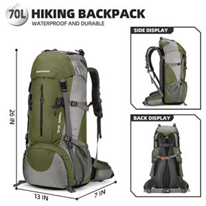 King'sGuard 70L Hiking Backpack with Rain Cover Lightweight Travel Backpack Waterproof Camping Backpack Daypack for Outdoor -Frameless (Army Green)