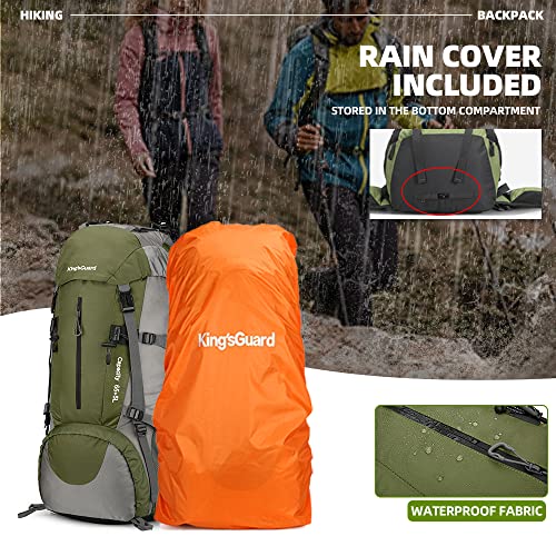 King'sGuard 70L Hiking Backpack with Rain Cover Lightweight Travel Backpack Waterproof Camping Backpack Daypack for Outdoor -Frameless (Army Green)