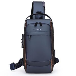 geanbun anti-theft sling bag usb shoulder bag crossbody backpack waterproof chest daypack lightweight (blue)