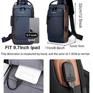 Geanbun Anti-Theft Sling Bag USB Shoulder Bag Crossbody Backpack Waterproof Chest Daypack Lightweight (Blue)