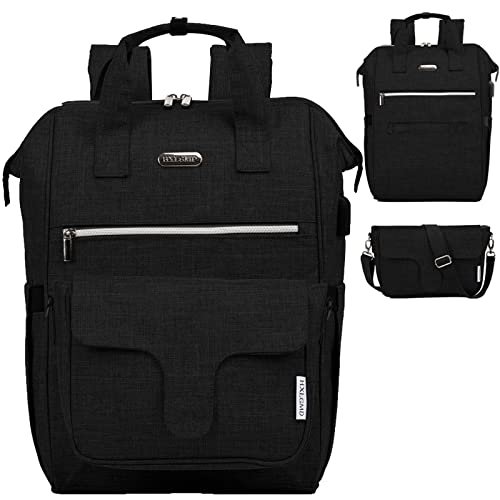 HXLGMD 17 Inch Laptop Backpack for Women Men 2 PCS Set Convertible Travel Work Backpack Professional Teacher Nurse Bag Daypack Purse with USB Port for Business College -Black