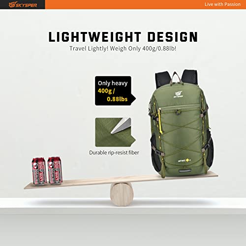 SKYSPER Packable Hiking Backpack 30L Lightweight Daypack Travel Backpacks for Women Men（Green）