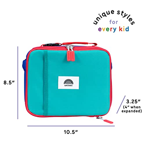 uninni Color Block (Blue/Green) 16'' Kids Backpack with Insulated Set for Age 5+, Lightweight, School and Travel for Boys and Girls