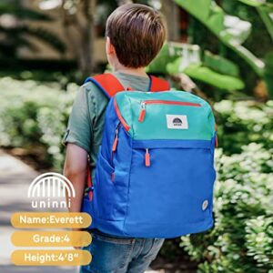 uninni Color Block (Blue/Green) 16'' Kids Backpack with Insulated Set for Age 5+, Lightweight, School and Travel for Boys and Girls