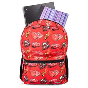 Cars Lightning McQueen Allover Backpack - Lightning McQueen, Mater, Doc Hudson Backpack - Officially Licenced Disney School Bookbag (Red)