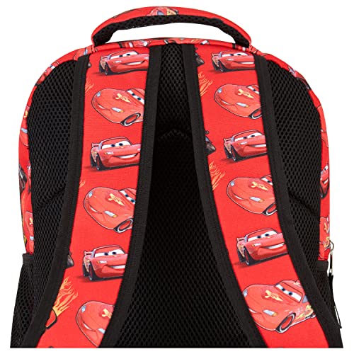 Cars Lightning McQueen Allover Backpack - Lightning McQueen, Mater, Doc Hudson Backpack - Officially Licenced Disney School Bookbag (Red)